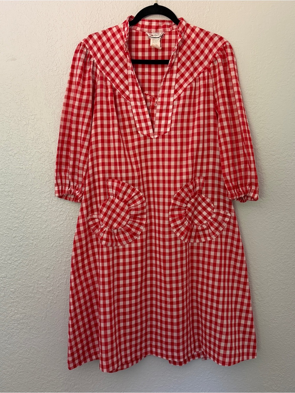 Vintage 1970s Red Gingham A line Shift Dress - Picture 2 of 14